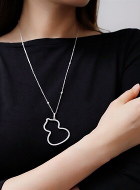 简约百搭气质新中式国风复古超大镂空葫芦镶钻毛衣链女长款项链男