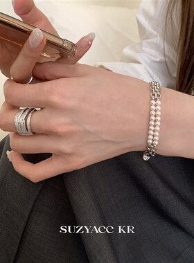 suzyacc kr轻奢精致百搭多层锆石戒指女中性风简约高级感食指戒