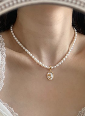 万能扣可拆卸吊坠法式复古名媛贵气宫廷天然贝母玫瑰浮雕葫芦单坠