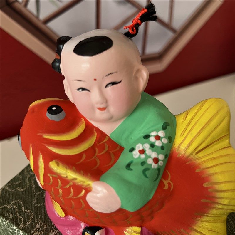 天津泥人张彩塑莲年有余泥娃娃抱鱼摆件商务会议礼品旅游纪念品