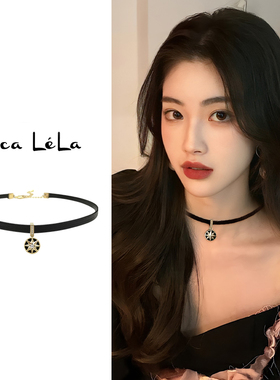 黑色颈带项链甜酷辣妹锁骨链女款复古高级感小众颈链脖子配饰项圈