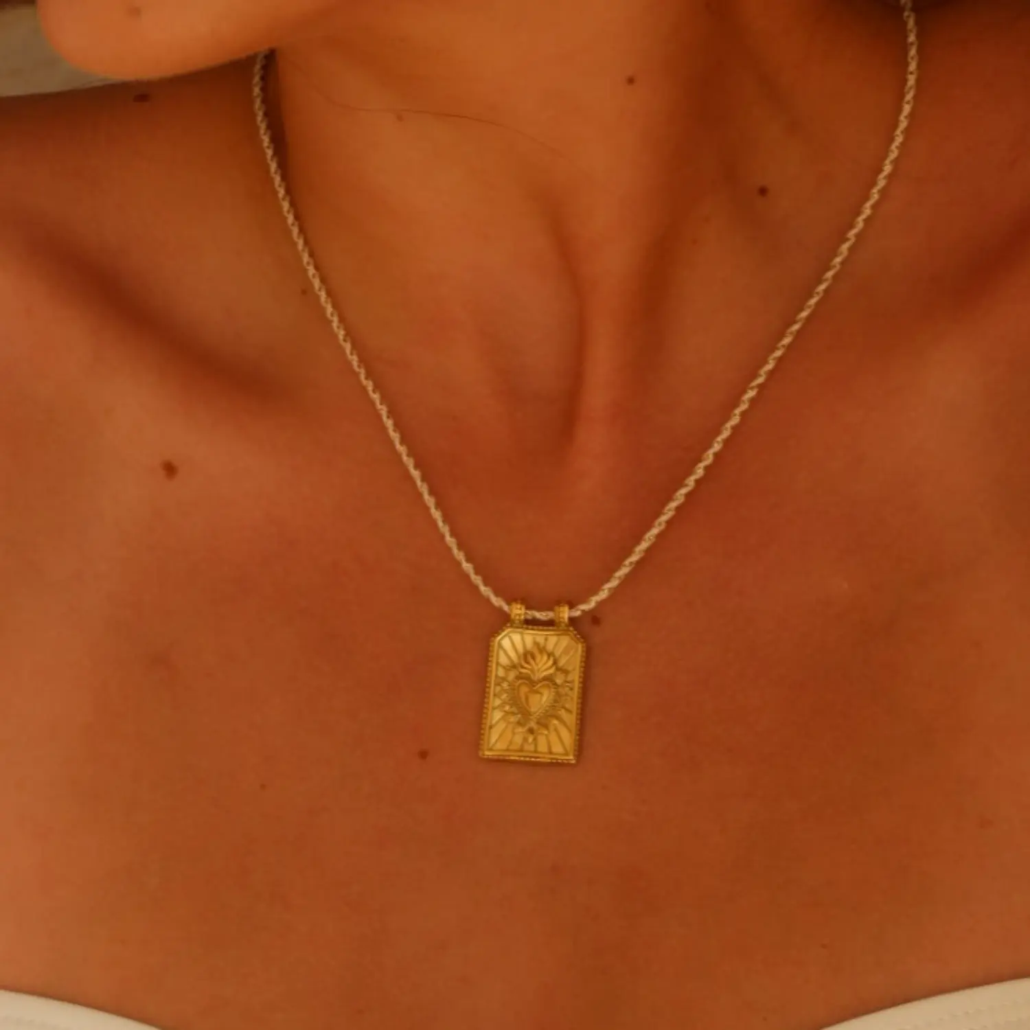 欧美热销时尚简约彩色绳子爱心塔罗牌吊坠项链幸运珠链镀金保色