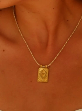 欧美热销时尚简约彩色绳子爱心塔罗牌吊坠项链幸运珠链镀金保色