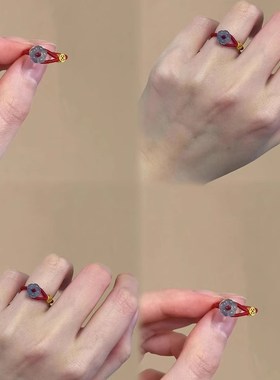 新中式有钱花红绳戒指女简约mini极细红绳戒指手工编织绳指环戒女