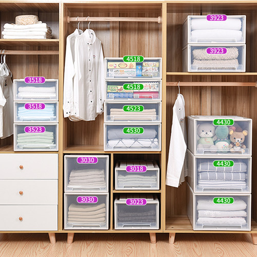 百露卧室抽屉式收纳箱透明塑料衣柜衣橱收纳衣服整理箱加厚储物箱