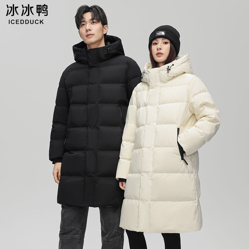 冬季新款男女同款中长款加厚保暖90白鸭绒羽绒服