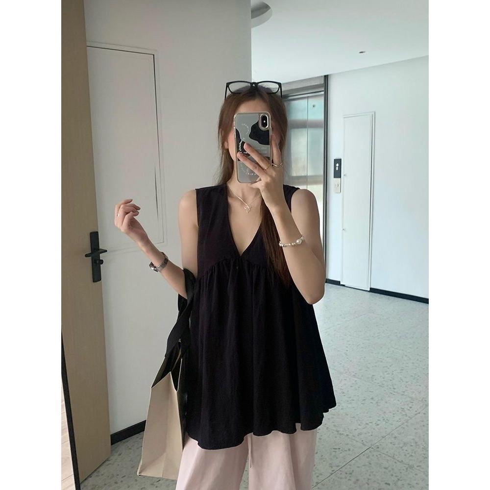 大码胖mm气质无袖黑色背