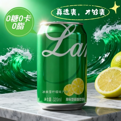 无糖柠檬味汽水320ml罐装劲爽解腻气泡水碳酸饮料冰镇更佳