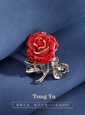 新款高级感红色玫瑰花胸针女简约气质别针设计感小众西装胸花配饰