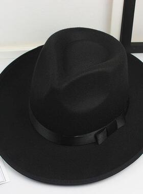 上海滩许文强复古黑色大檐英伦爵士帽礼帽男女士舞台儿童表演帽子