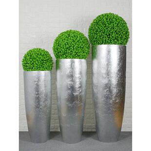 简约现代玻璃钢落地大花瓶家居样板房软装饰品银色圆形花器摆件