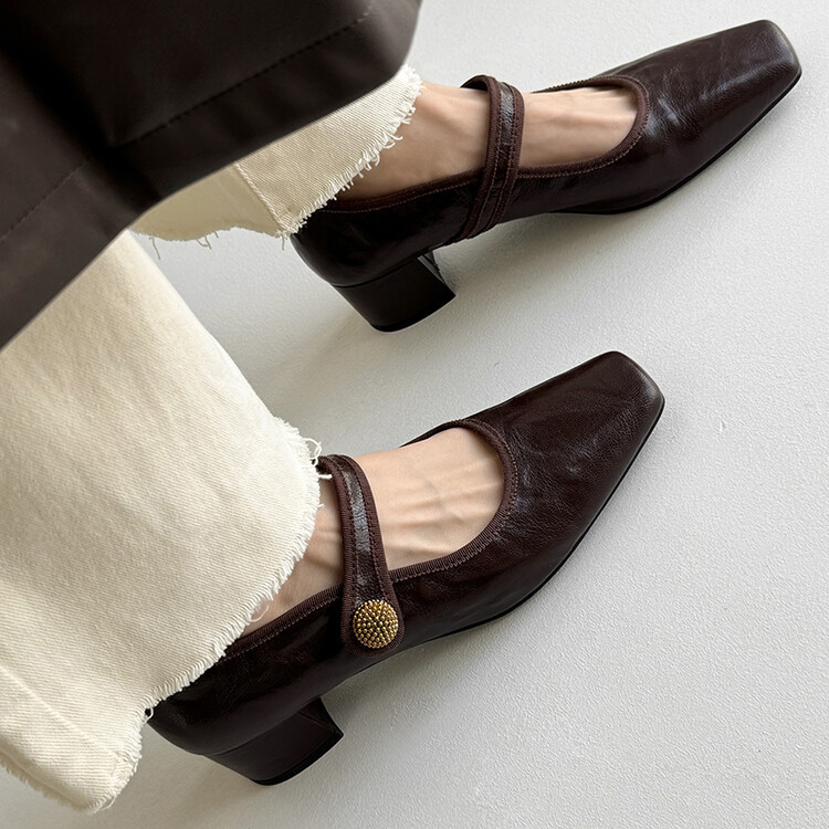 巨好看真皮单鞋女2024年春秋新口粗跟小皮鞋款复古方头配裙子玛丽