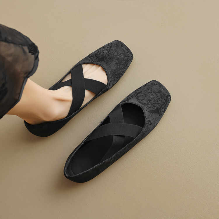 法式真皮平底芭蕾舞鞋女2024春秋新款方头浅口单鞋交叉带玛丽珍鞋