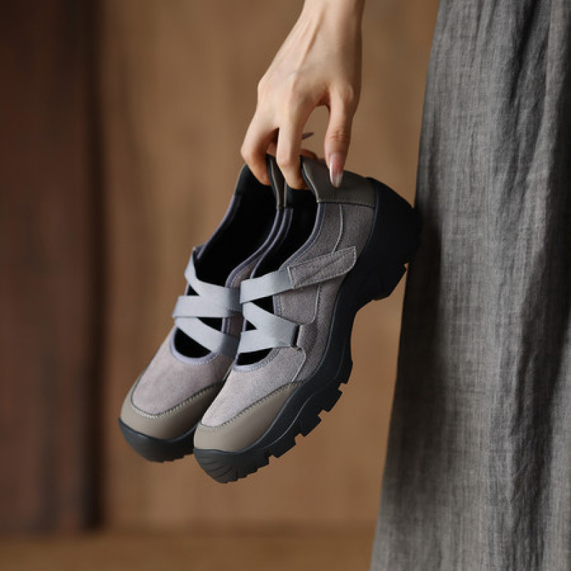 女士时髦运动大底2025年新款圆头松糕底中跟玛丽珍鞋舒适深口单鞋