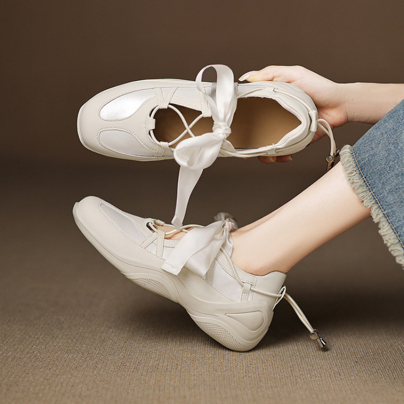 4.5cm银色运动芭蕾玛丽珍鞋女2025年新款系带休闲阿甘鞋浅口单鞋