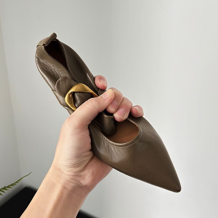 软软软！头层羊皮一字扣带法式玛丽珍鞋2025年尖头浅口单鞋女小跟