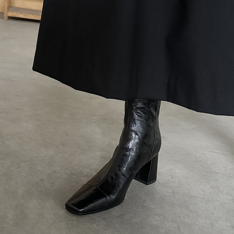 韩版方头显脚小~真皮短靴6cm高跟马丁靴秋冬新款女鞋羊皮百搭显瘦