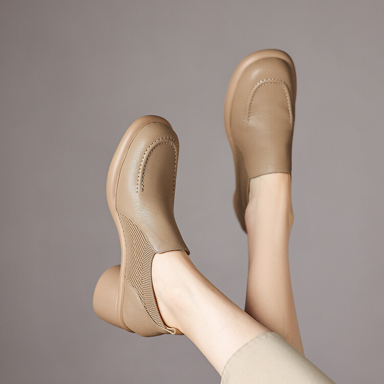 英伦风厚底小皮鞋女真皮粗跟乐福鞋2024新款春秋季中跟懒人单鞋子