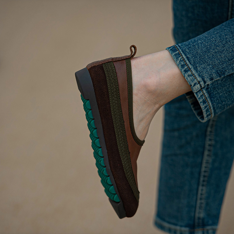 头层牛皮乐福鞋女厚底单鞋平底鞋 圆头休闲鞋全包勃肯女鞋