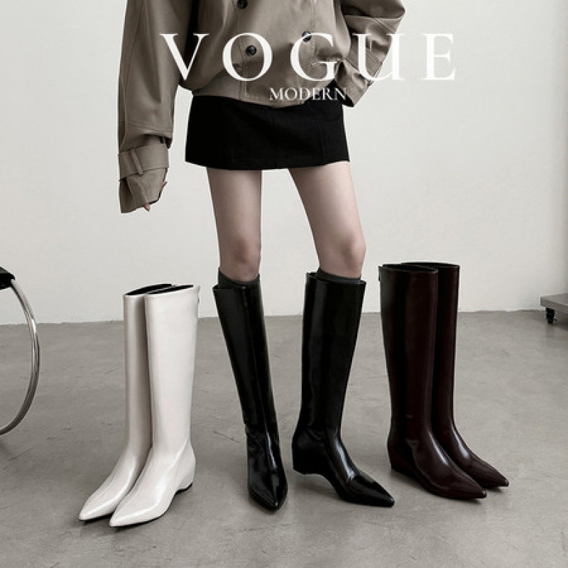 瘦瘦靴女内增高方头后拉链不过膝长筒骑士靴御姐高级感高筒靴
