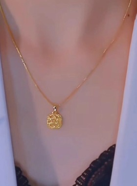 精致女新款金色拉丝方糖吊坠项链
