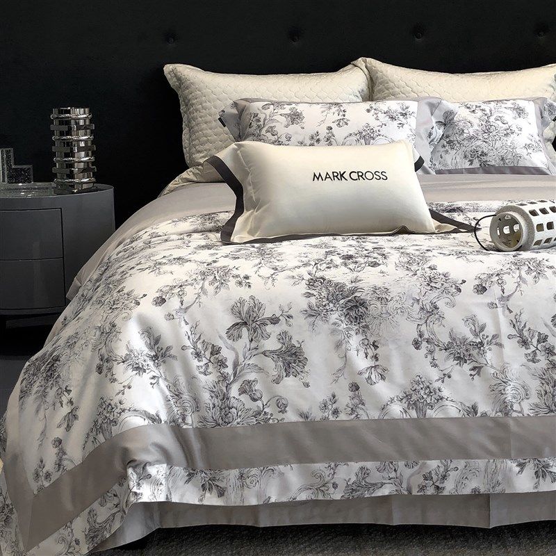 高级感美式数码印超细旦天丝棉磨毛四件套秋冬长绒棉被套大牌平替