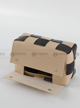 创意黑白棋盘格BV编织皮革纸巾收纳盒纸巾盒多功能车载抽纸盒