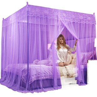 E4C蚊帐家用公主风加密帐纱加粗支架1.2m1.5m双人三开门1.8m米床