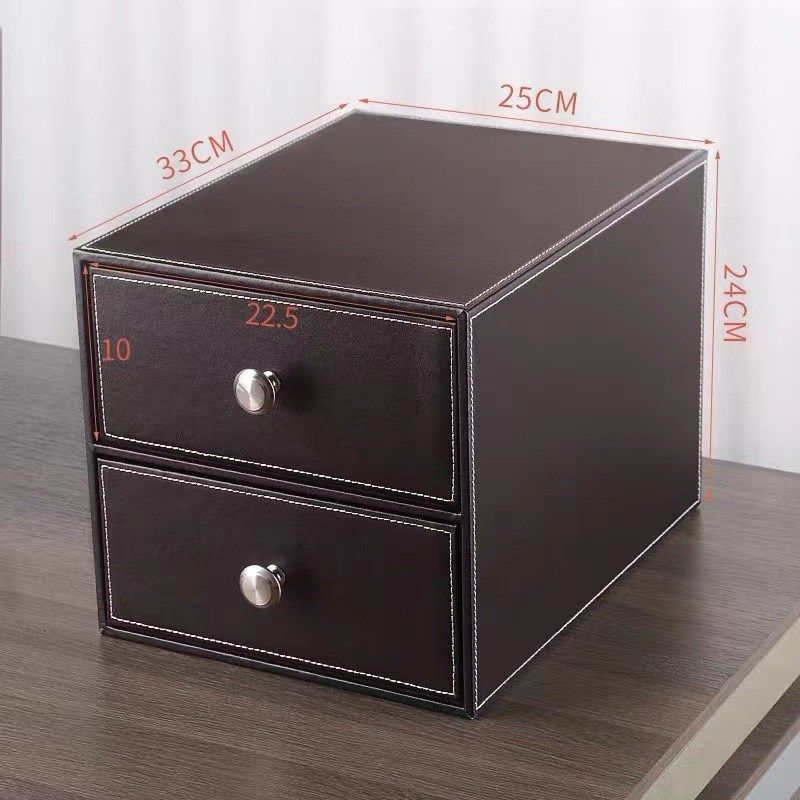 创意皮革办公室收纳 桌面文件柜抽屉式文件夹资料盒 A4多层整理盒