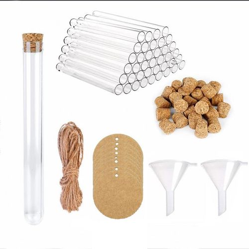 跨境组合套装硬质PS塑料试管25*150mm带木塞配漏斗配标签麻绳