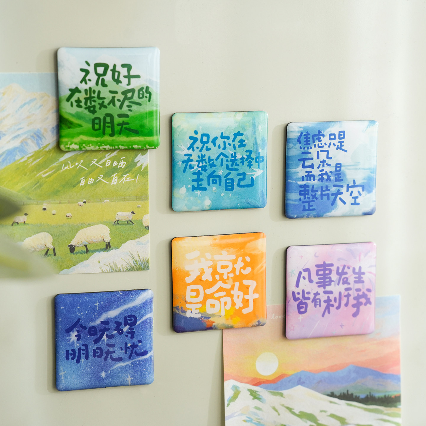 ins风文字涂鸦手绘滴胶冰箱贴 文艺装饰磁铁磁性贴创意祝福小礼物