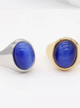 r1304饰品 欧美时尚简约椭圆石男女钛钢戒指