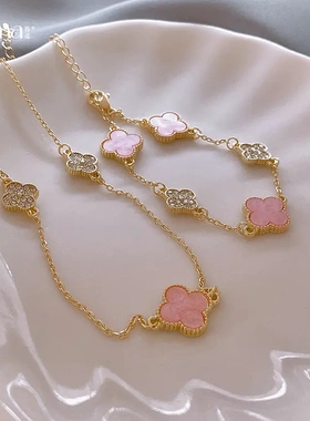 法式轻奢镶钻花朵项链小众简约设计感锁骨链气质时级感项饰女