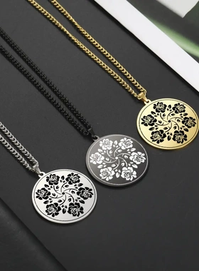 畅销欧美一件气质有质感圆牌不锈钢百搭秋冬时尚项链