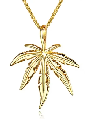 钛钢枫叶男士项链 摇滚铸造不锈钢叶子吊坠男士挂件配饰