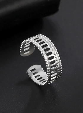 电商韩版饰品三层珠链小方孔开口戒指18k真金ins风饰品