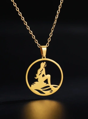 时尚气质切割海边长发女生吊坠不锈钢项链钛钢锁骨链闺蜜礼物配饰