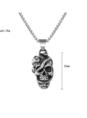 p0658-05 欧美风霸气潮男骷髅头吊坠 个性潮裤蛇鬼钛钢项链