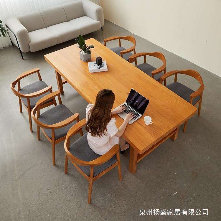 大型实木会议桌 简约图书馆书桌办公桌 洽谈工作台桌椅组合