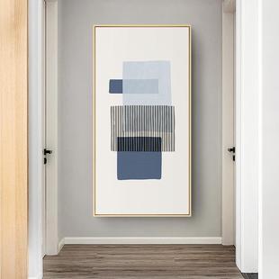 清雨文意现代蓝色玄关装饰画竖版入户走廊壁画北欧抽象线条挂画