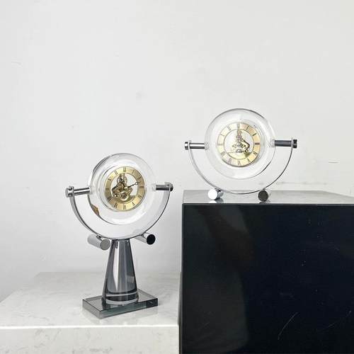 轻奢水晶坐钟时钟桌面摆件客厅玄关书柜电视柜样板间摆设家居软装