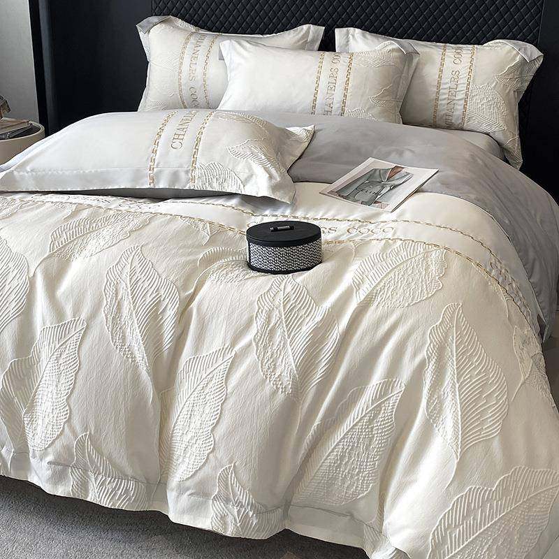 简约纯色水洗冰丝床上四件套被套轻奢丝滑裸睡床品宿舍床单三件套