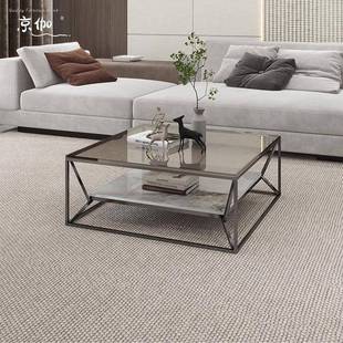 京伽意式极简轻奢岩板正方形茶几客厅家用大小户型现代简约高级感