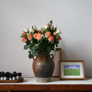 云南土陶罐花瓶 复古老罐子双耳罐花器 质朴家居手工大罐子装饰品