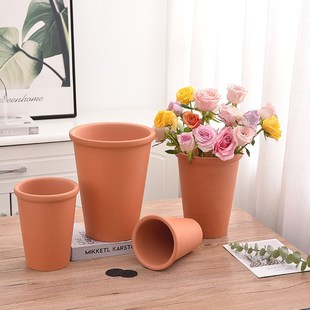 红陶土花盆高款简约透气盆吸水红泥细高款加厚大口径兰花花盆