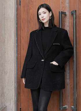 WEPRIVE 澳毛暗夜极简西装双面呢毛呢外套纯羊毛大衣冬季新款