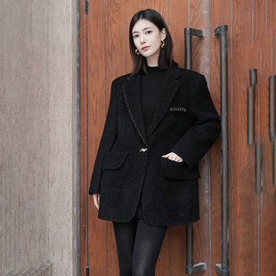 新款 双面呢毛呢外套纯羊毛大衣冬季 澳毛暗夜极简西装 YOLLA