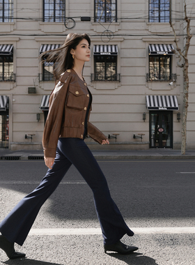 WE PRIVE四面弹「超模裤」梨形显瘦中腰直筒微喇牛仔裤女四季新款