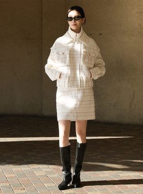 WE PRIVE A字包臀显瘦羊毛呢小香风粗花贵气半身裙设计师款