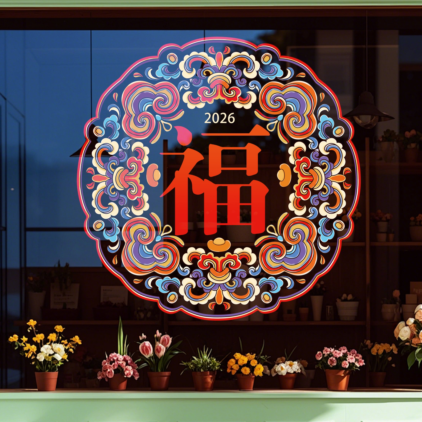 2026新年新款门贴中国结福字贴纸店铺橱窗装饰静电贴商场玻璃贴纸